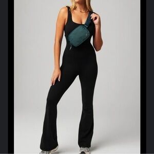 FABLETICS Black PureLuxe Kick Flare Square Neck Tank Top Active Jumpsuit Size XL